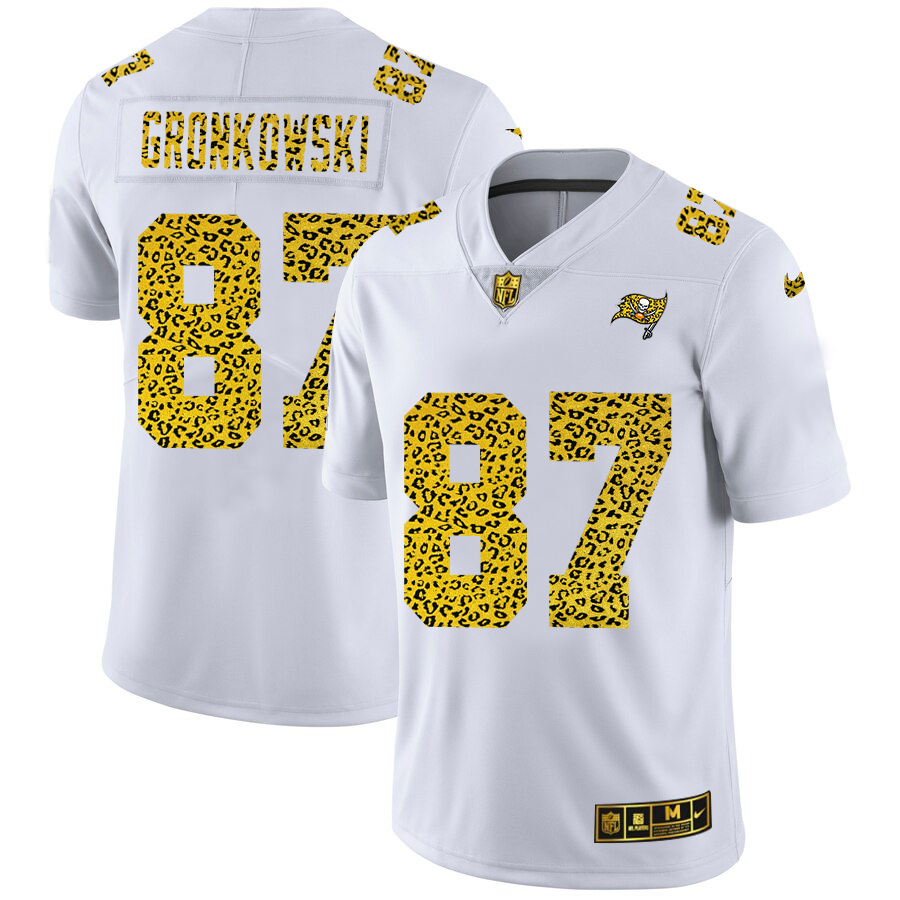 Tampa Bay Buccaneers #87 Rob Gronkowski Men Nike Flocked Leopard Print Vapor Limited NFL Jersey White